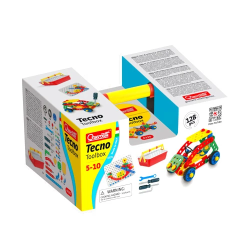 Quercetti Tecno Toolbox - Construction Set with 128 Pieces and Storage Case