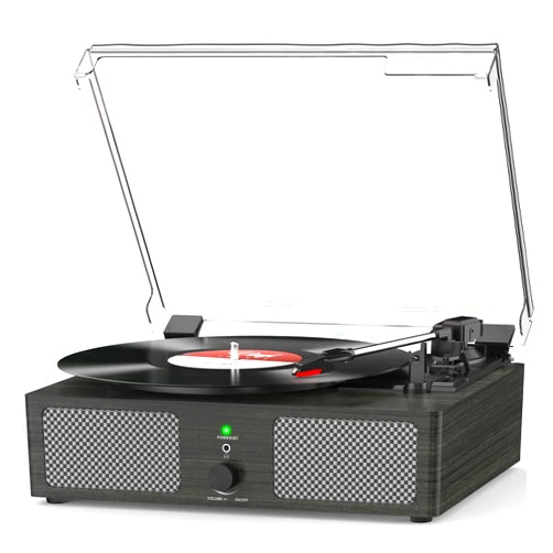 Udreamer Vinyl Record Player with Build in Speakers Vintage Portable Turntable Supports Bluetooth Receiver USB Input,AUX Input,RCA Line Out,3 Speed and Headphone Jack Wooden Black
