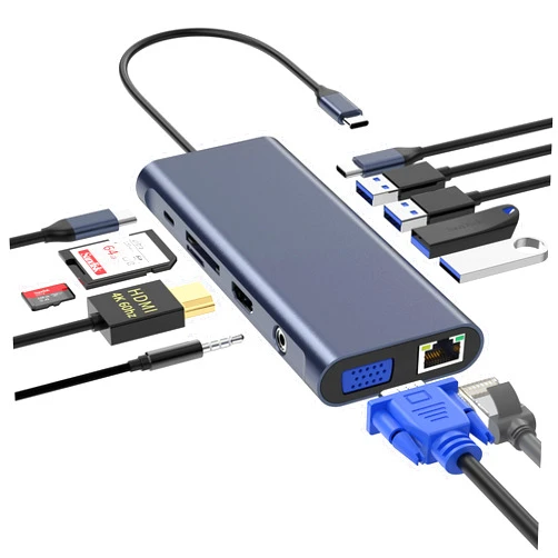 SZWISECHIP USB C Docking Station Hub (12 -in-1) with 4K 60HZ HDMI, Ethernet, VGA,Audio, USB3.0 TF/SD Dongle Docking Station Compatible for MacBook iPad Pro Dell Hp Lenovo