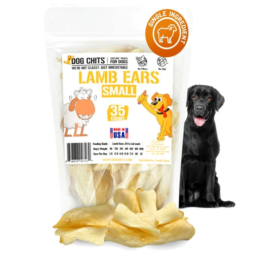 Dog Chits Lamb Ears for Dogs – 100% Natural Baked Lamb Ear Dog Treats – Grain-Free, High Protein, Lower Fat Training Chews – Dental Health & Joint Support – for Medium and Small Pups – 35 Pack