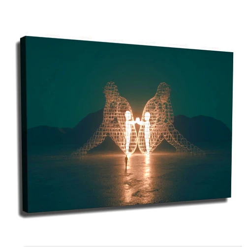 LIUYUZHENG Two People Turning Their Backs To Each Other Burning Man Alexander Milov Modern Wall Art Canvas Large Wall Decor Love Art Home Decor Gift (16×24inch- Framed)