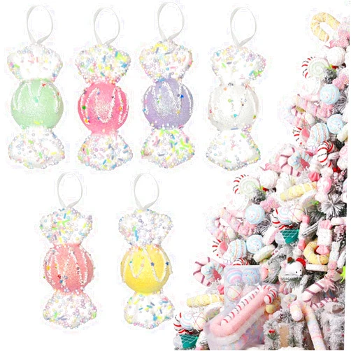 LANGXUN 6pcs Candy Land 2025 Xmas Birthday Party Wedding Suppiles Decoration, Hanging Candy Cane Christmas Tree Décor, Christmas Decorative Hanging Ornaments Crafts
