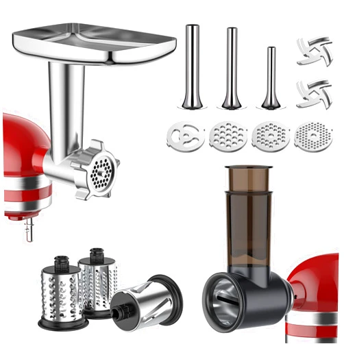InnoMoon Meat Grinder & Slicer Shredder Attachments for KitchenAid Stand Mixer, Metal Food Grinder and Sausage Stuffer Accessory and Slicer Shredder Set, For Kitchenaid Mixer Attachments by Innomoon