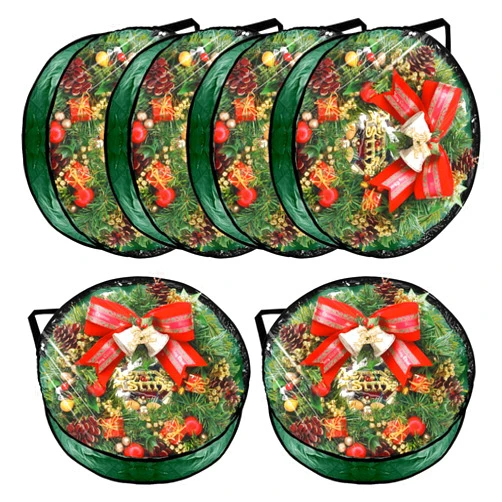 YAYODS 6 Pack Wreath Storage Container Bag, 24x8 Inch Christmas Wreath Storage Container Heavy Duty Christmas Wreath Boxes with Clear Window for Xmas Holiday Seasonal Wreath Garland (Green)