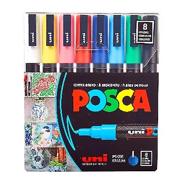 Uni Posca uni-posca Paint Marker Pen - Fine Point - Set of 8 (PC-3M8C), Multicolor