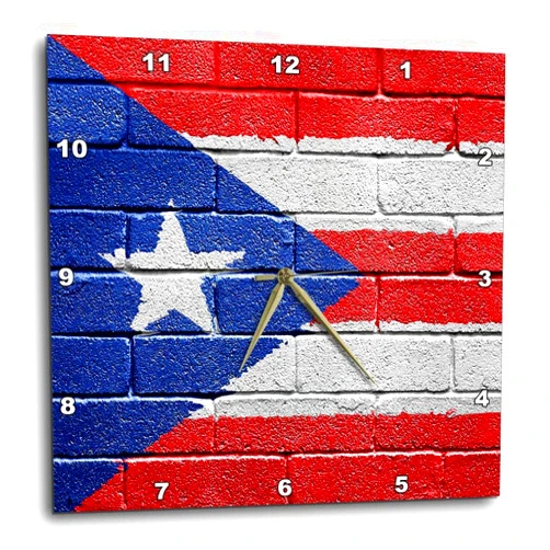 3dRose Wall Clock Silent - 10 inch - National Flag of Puerto Rico Painted onto a Brick Wall Rican - Illustrations