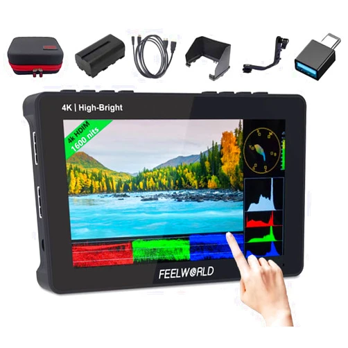 FEELWORLD F6 Pro +Battery+ Charger +Carry Case 5.5 Inch 1600nits 1920x1080 IPS Touchscreen DSLR Camera Field Monitor with 3D LUT F970 External Kit Install 4K HDMI inOut Type-c Input