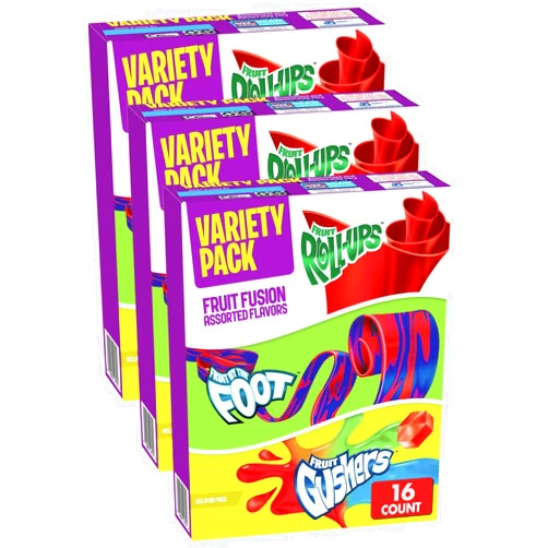 Fruit by the Foot Fruit Roll-Ups, Fruit by the Foot, Gushers, Snacks Variety Pack, 16 ct (Pack of 3)
