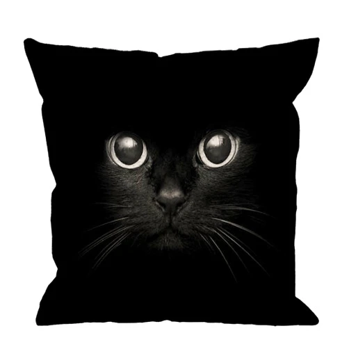 HGOD DESIGNS Cat Pillow Case,Cute Black Cat Face with Black Eye Cotton Linen Square Cushion Cover Pillowcase for Men Women Home Decorative Sofa Armchair Bedroom Livingroom 18 x 18 inch