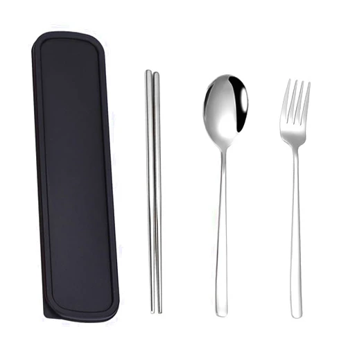 WRIVQSYO Travel Utensils, 18/8 Stainless Steel 4pcs Cutlery Set Portable Camp Reusable Flatware Silverware, Include Fork Spoon Chopsticks with Case