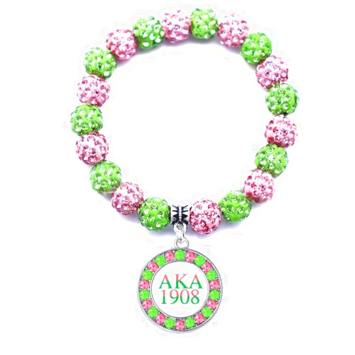STONEMUSLE Mansheng Graduation Sorority Gifts Bracelet Pink and Green Bead Bracelet Alpha Kappa A Greek Paraphernalia Sorority Jewelry Gifts-Round