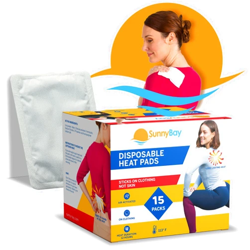 SunnyBay Adhesive Heat Patches for Neck, Knee, and Upper or Lower Back, Air-Activated Heat Pads for Menstrual Cramps, Stiffness, Sprains, and More, Stick to Clothing, 5x3 inches, 15 Count