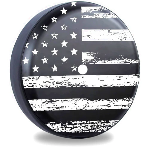 IUSCUST Black White American Flag Spare Tire Cover with Backup Camera Hole Leather Wheel Covers for Wrangler JL