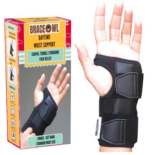 BRACEOWL-Carpal Tunnel Wrist Brace for Work, Daytime Adjustable Wrist Support with Splint for Typing, Gaming, Sports, Pain Relief For Arthritis, Tendonitis, Men, Women, Left Hand Standard