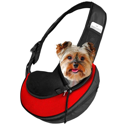 Katziela Expandable Pet Carrier Sling Bag - Small Dog, Puppy and Cat Carrier Front Shoulder Backpack w/Harness Strap - Carrying Pouch for ESA, Animal Travel - PU Leather Bottom, Mesh Pocket by Katziela (Red)