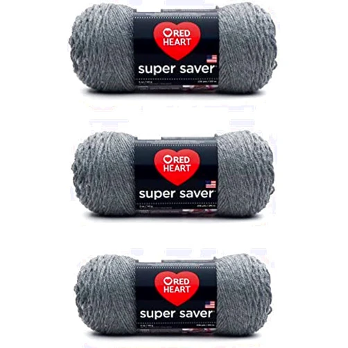 Red Heart Super Saver Gray Heather Yarn - 3 Pack of 141g/5oz - Acrylic - 4 Medium (Worsted) - 236 Yards - Knitting/Crochet