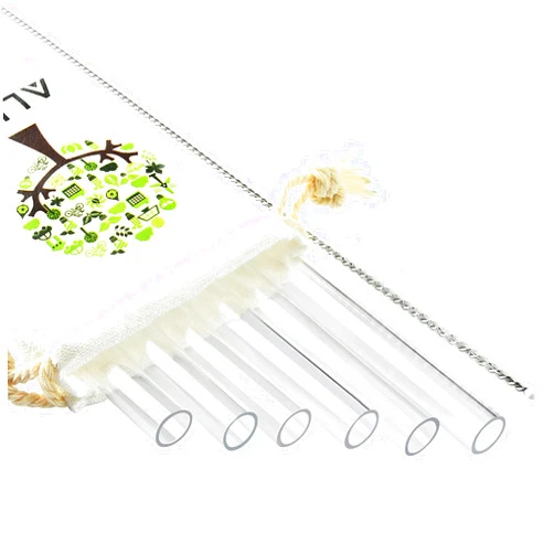 ALINK Reusable Clear Smoothie Straws, 10 in x 10 mm Jumbo Tritan Hard Plastic Drinking Straws, Individually Wrapped, Pack of 6 with Cleaning Brush and Carrying Case