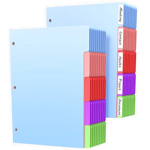 HABGP 100Pcs/20 Set 5 Tab Dividers for 3 Ring Binder, 100 Pcs Multicolor 3 Ring Binder Dividers with Tabs, Page Folder Dividers,Plastic Tabbed File Dividers with Tabs,Three Ring Binder Index Dividers