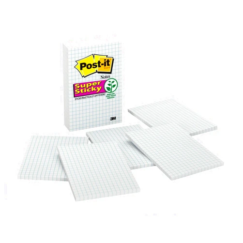 Post-it Super Sticky Notes, 4x6 in, 3 Pads, 2x the Sticking Power, White with Blue Grid Lines, Recyclable (660-SSGRID)