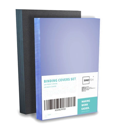 Binditek 200 Pack Binding Covers and Backs Set, 8.5 x 11 Inches, Including 100 Pcs 10 Mil Clear PVC Binding Covers, 100 Pcs 12 Mil Sand-Textured Polycovers, for Letter Size