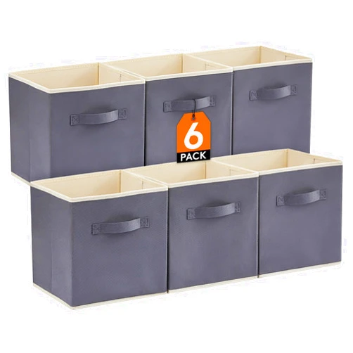 Lifewit Collapsible Storage Cubes 11 Inch Foldable Fabric Bins Multi-color Organizers Decorative Organizing Baskets for Shelves for Closet, Utility Room, Storage Room Set of 6 Grey