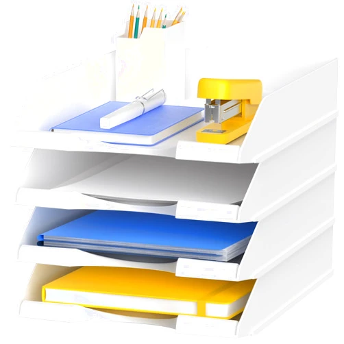 Delifox 4 Pack Stackable Paper Trays for Letter Documents, Desktop File Organizers for Office Supplies, Stackable Desk Tray Holder for Paper Storage, White