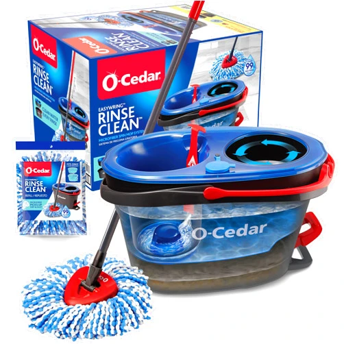 O-Cedar RinseClean Spin Mop & Bucket System + 1 Extra Mop Head | Clean with Clean Water | Removes 99% of Bacteria