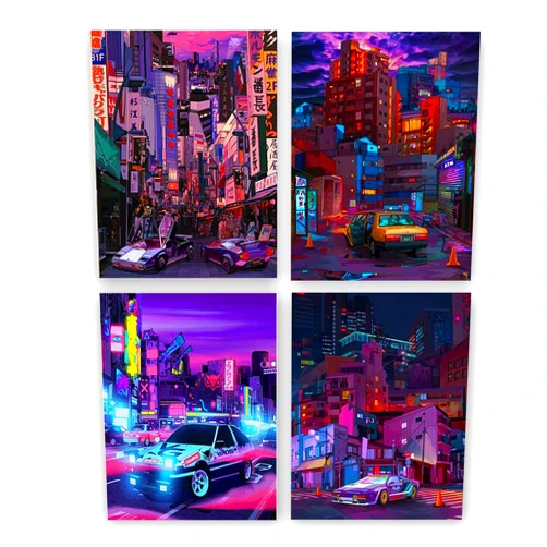 Generic Japan Wall Art Tokyo City Posters,Japan Art Poster ,Tokyo Street Racing Wall Art Prints,Japanese Wall Art Modern Urban Neon Posters,Aesthetic Canvas Poster, Set of 4 (8