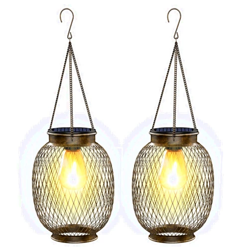 Collasis Solar Lanterns Outdoor Waterproof,Collasis Vintage Hanging Solar Lights Outdoor IP65 Waterproof Decorative Lanterns Lighting for Yard Garden Patio Pathway Gazebo Decor,Copper,2 Pack