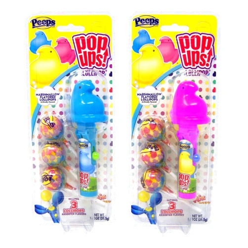 Flix Peeps Pop Up Chick Shaped Lollipop Holders with Marshmallow Flavored Suckers Gift Set, 2 Pack, 2.22 Ounces