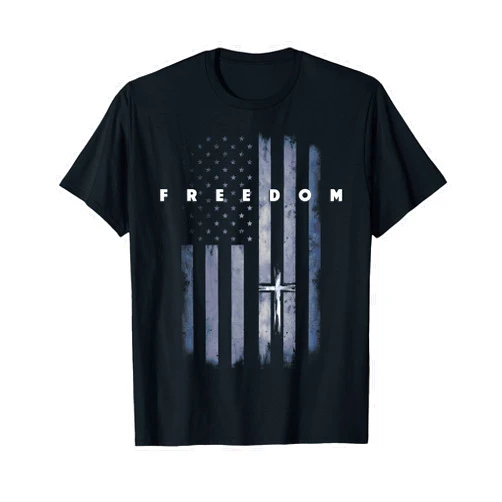 Dibble Dabble Designs Faith Family Freedom Grunge American Flag and Cross Faith Family Freedom T-Shirt