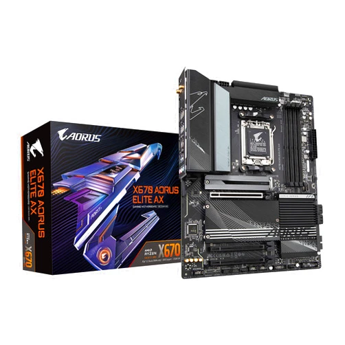 GIGABYTE X670 AORUS Elite AX (AM5/ LGA 1718/ AMD/ X670/ ATX/ 5 Year Warranty/ DDR5/ Quad M.2/ PCIe 5.0/ USB 3.2 Gen2X2 Type-C/AMD WiFi 6E/ 2.5GbE LAN/Q-Flash Plus/M.2 EZ-Latch/Gaming Motherboard)