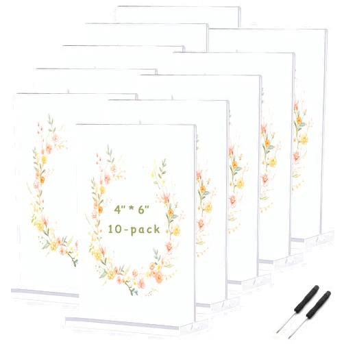 Midatul 10-Pack Acrylic Sign Holder, Table Sign Stands for Wedding, Restaurant, Office, Party, 4 Inches*6 Inches, Clear