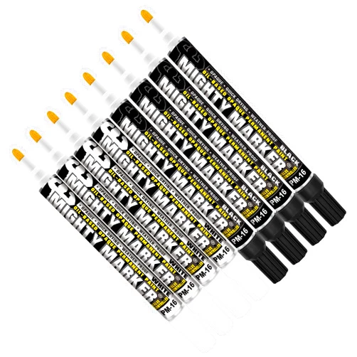 Mighty Marker PM-16 Paint Markers, Quick-Drying Paint Pens for Metal, Industrial Use, Permanent Marks, High-Opacity, Weather-Resistant, 2.3mm Bullet Tip, 8 Bonus Tips, Made in USA - Assorted 8 Pack