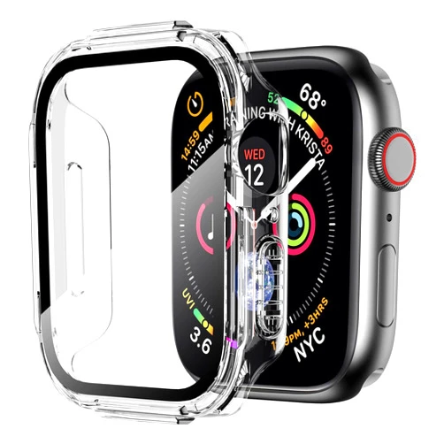 Mesime Rugged Case Compatible for Apple Watch Series 9 8 7 45mm with Tempered Glass Screen Protector, iWatch Case Protective Accessories Shockproof Bumper Cover Men/Women -Clear