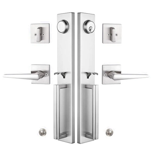 TMC Double Door Handlset for Front Door Brushed Nickel Finish (Keyed Entry Handle and Dummy Hanlset Set),MDHST2016SN-DOUBLE-1