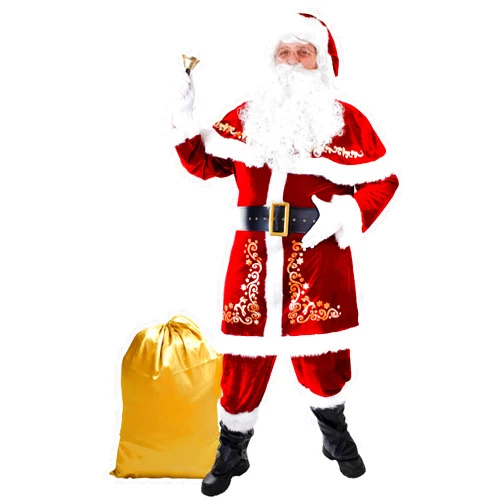 Ahititi Santa Costume for Men 12pcs Set Red Deluxe Velvet Christmas Party Cosplay for Adult Santa Claus Suit