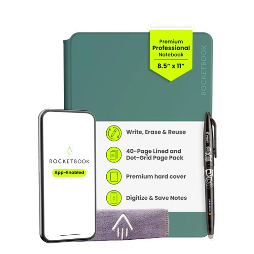 Rocketbook Pro Smart Reusable Notebook, Lined & Dotted Interchangeable Pages, For Work and Business Meetings, Letter Size 8.5x11, Green