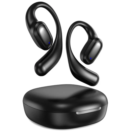 LeMuna Open Ear Headphones, Bluetooth 5.3 Wireless Earbuds with Earhooks, 60 Hours Playtime, Fast Charging, Sweat Resistant, Sport Earphones with Digital Display Charging Case for Workout Black