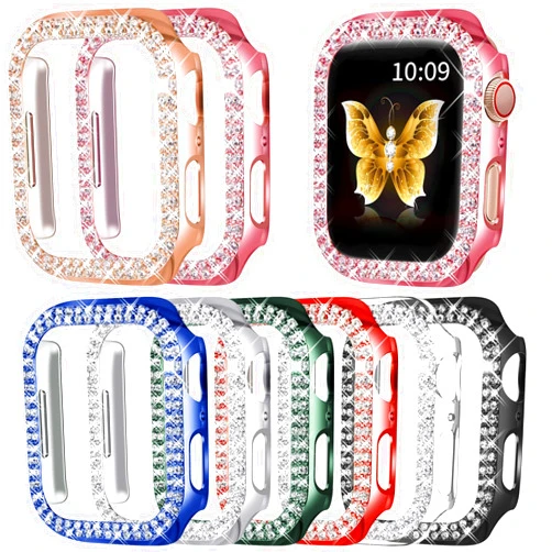 Fvlerz 8 Pack Bling Case Compatible with Apple Watch Series 6 5 4 SE 40MM, Diamond Bumper Crystal Hard PC Frame for iWatch 40MM Rhinestone Face Cover Smartwatch Accessories Women Girls