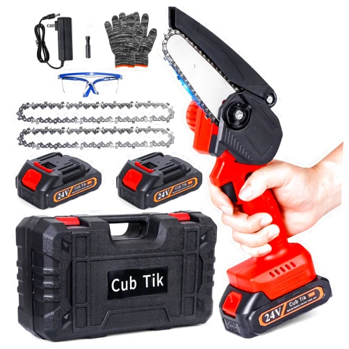 Cub Tik Mini Chainsaw Cordless 4 Inch Battery Powered Chainsaw One Hand Electric Chainsaw Handheld Portable Chainsaw for Tree Branch Wood Cutting