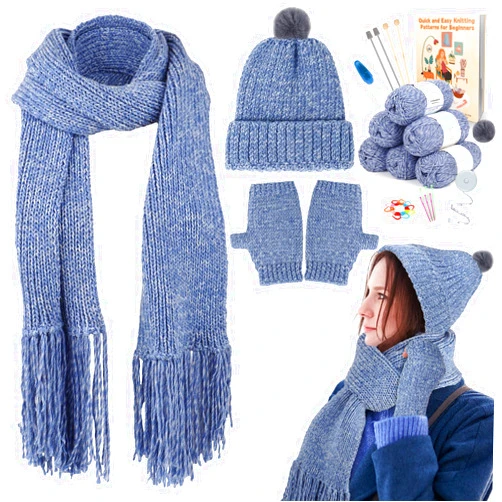 Coopay Knitting Kit for Beginners, Complete Knitting Kits Learn to Knit Hat Scarf Glove, Knitting Starter Kit for Adults W/Yarn, Knitting Set W/Step-by-Step Instruction Tutorial, 4PCS Knitting Needles