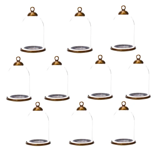 ZenRa 10 Pieces Clear Tube Globe Bottle with findings Hollow Glass Dome, Glass Vial Pendant Charms (25x18mm Bronze Classic)