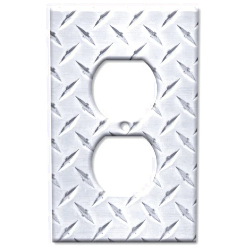 Art Plates - Decorative Light Switch Plate Cover Plate - Decorative Metal Wall Plate - 1 Gang Outlet - Silver Diamond Plate (PRINTED IMAGE) - (Made in USA)