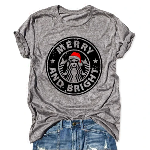CHUNTIANRAN Merry and Bright Christmas Shirts for Women Funny Christmas T Shirt Xmas Vacation Casual Short Sleeve Christmas Shirts
