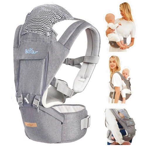 Bear Baby Carrier, 6-in-1 Baby Carrier Newborn to Toddler with Hip Seat (Ergonomic M Position) for 3-36 Month/ 7-44lbs Baby, Adjustable Size for Enhanced Lumbar Support, Perfect for On-The-go