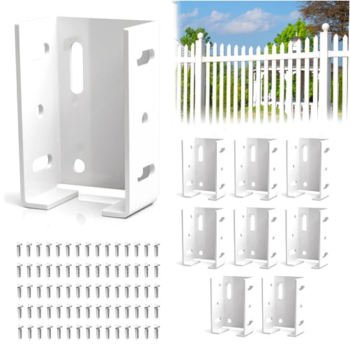 POOWEE 8 Pcs White Aluminum Fence Bracket for Vinyl Fencing - Heavy Duty White Vinyl Fence Bracket Fits 2.75