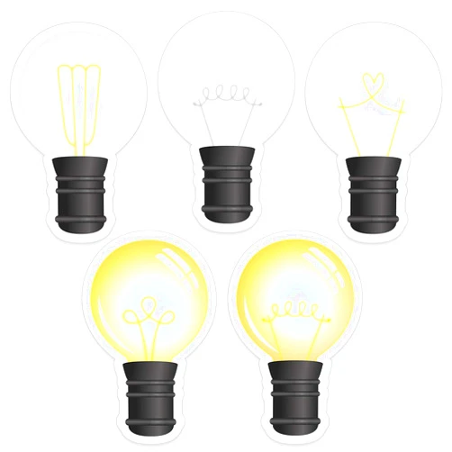 Outus 45 Pcs Light Bulb Cutouts Bulb Bulletin Board Cutouts Science Classroom Decors Teaching Lightbulb Bulletin Board Stickers with Glue Point Wall Decors School Party Supplies
