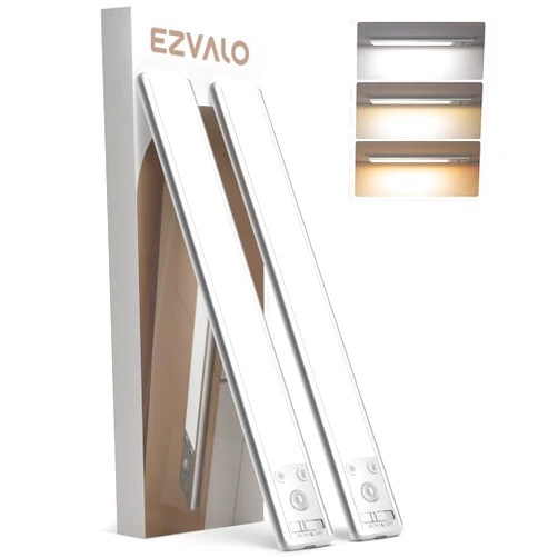 EZVALO Under Cabinet Lighting, 80 LED Motion Sensor Lights Indoor with 3 Color Temps, 1900mAh Rechargeable Under Cabinet Lights Wireless, Dimmable Under Counter Lights for Kitchen, Closet (2 Pack)