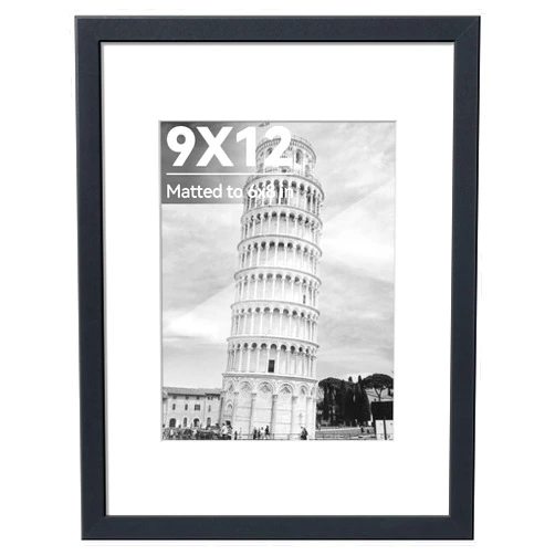 HappyHapi 9x12 Picture Frame, Black Photo Frame for 6x8 with Mat or 9x12 Without Mat, Wall Mount Display Picture Frames for Prints, Photos, and Paintings,1 Pack